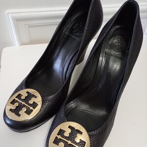 Tory Burch Black Leather Ballet Wedges